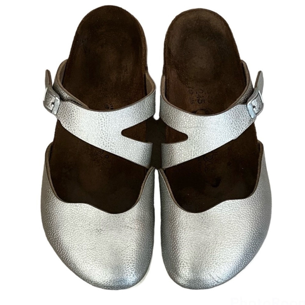Birkenstock Birki’s silver slip ons ~ US8 / UK38 ~ Birko-Flor